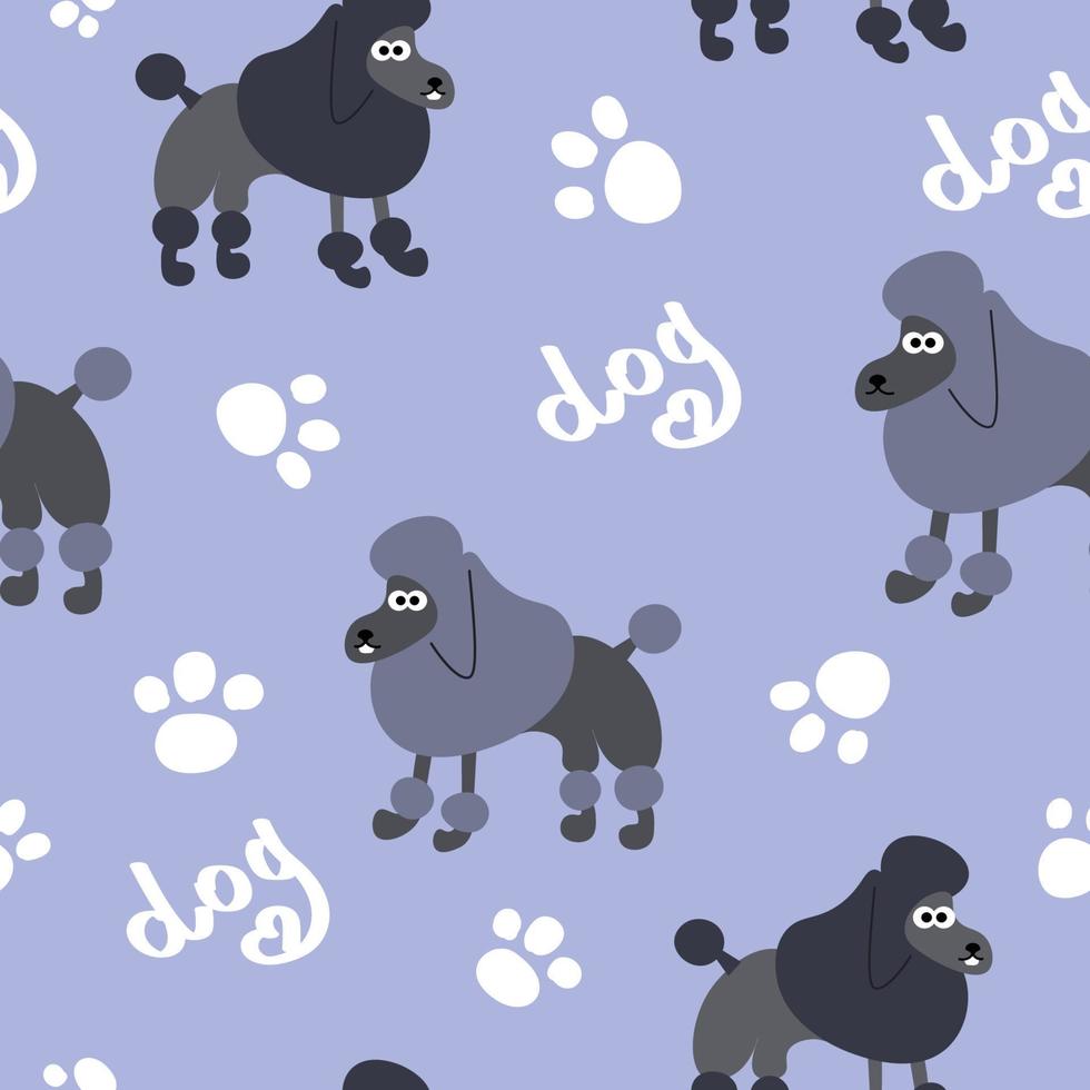 vector pattern poodle dog on purple background with paws on Very Peri background