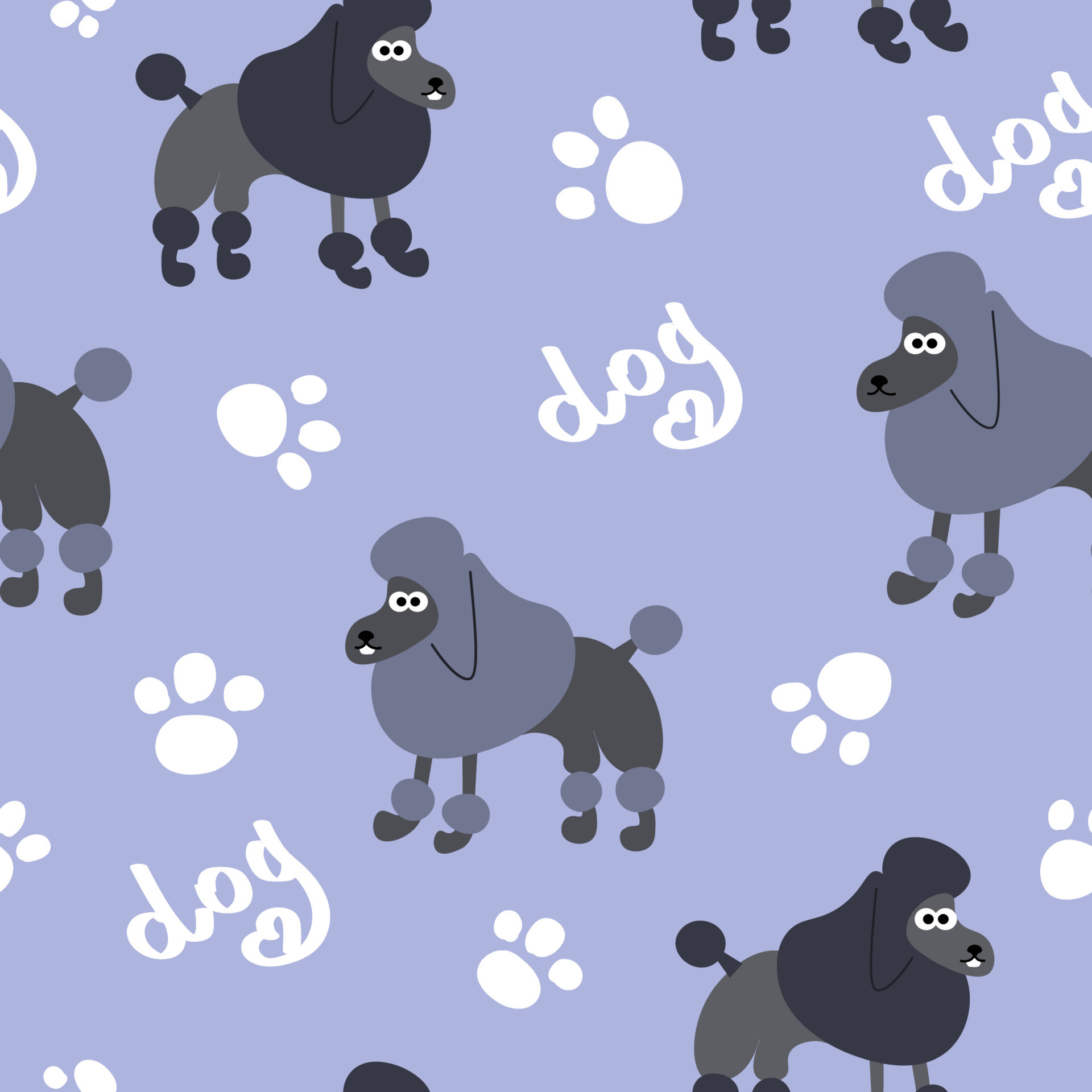 vector pattern poodle dog on purple background with paws on Very Peri