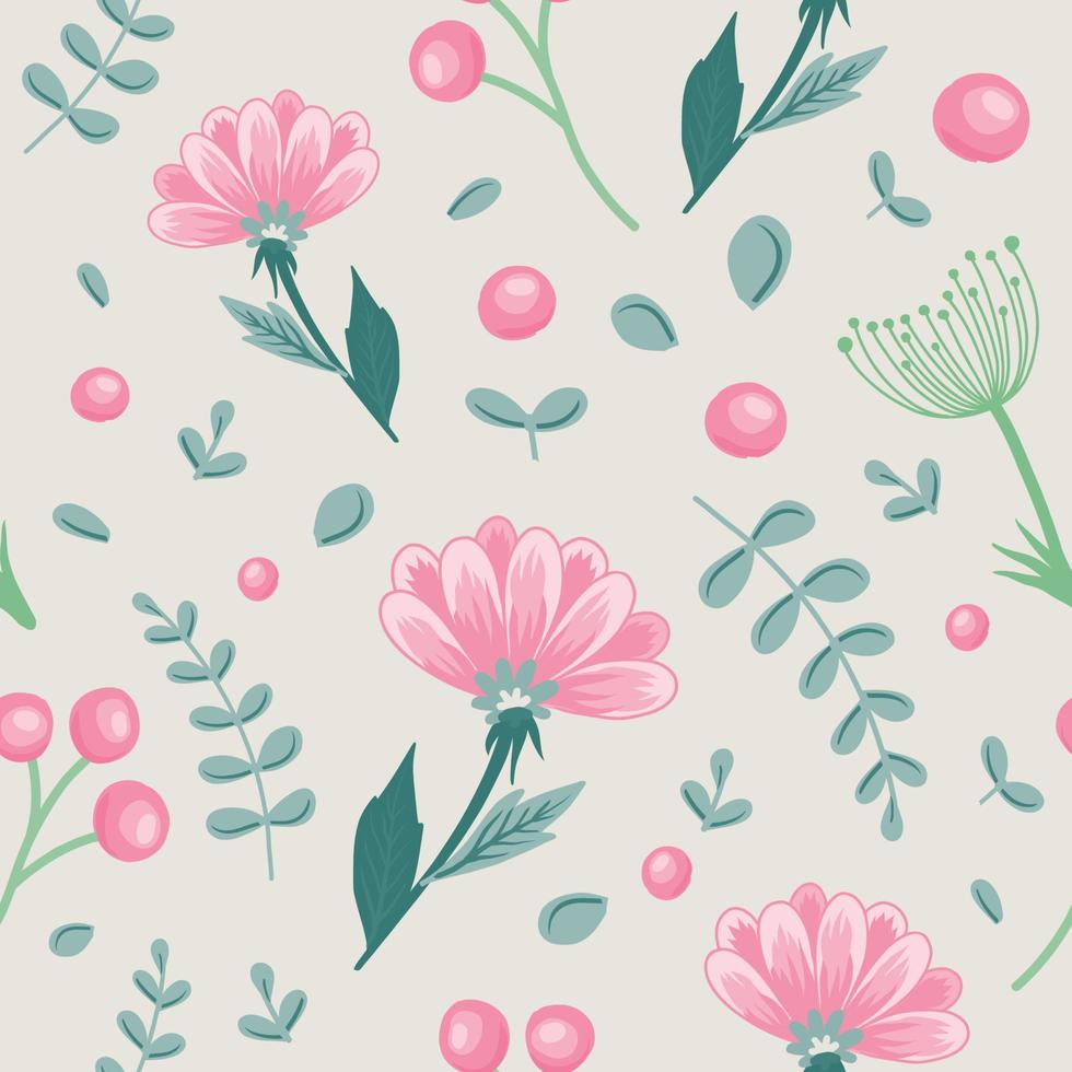 patrón de hermosas flores rosas y hierbas en vector para crear un ramo, folleto, decoración