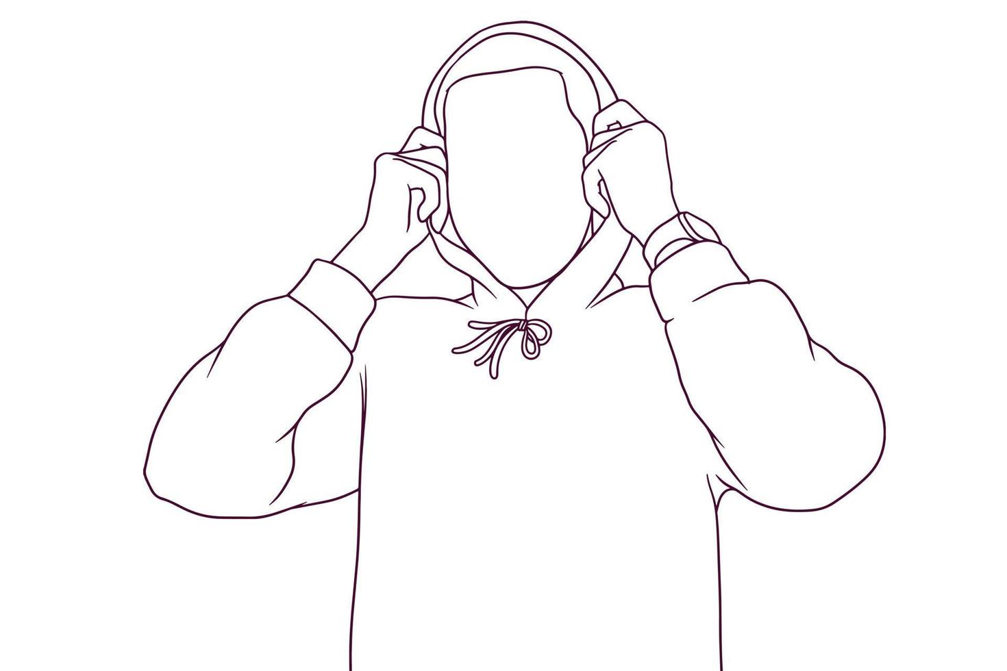 Young man wearing stylish hoodie hand drawn style vector illustration
