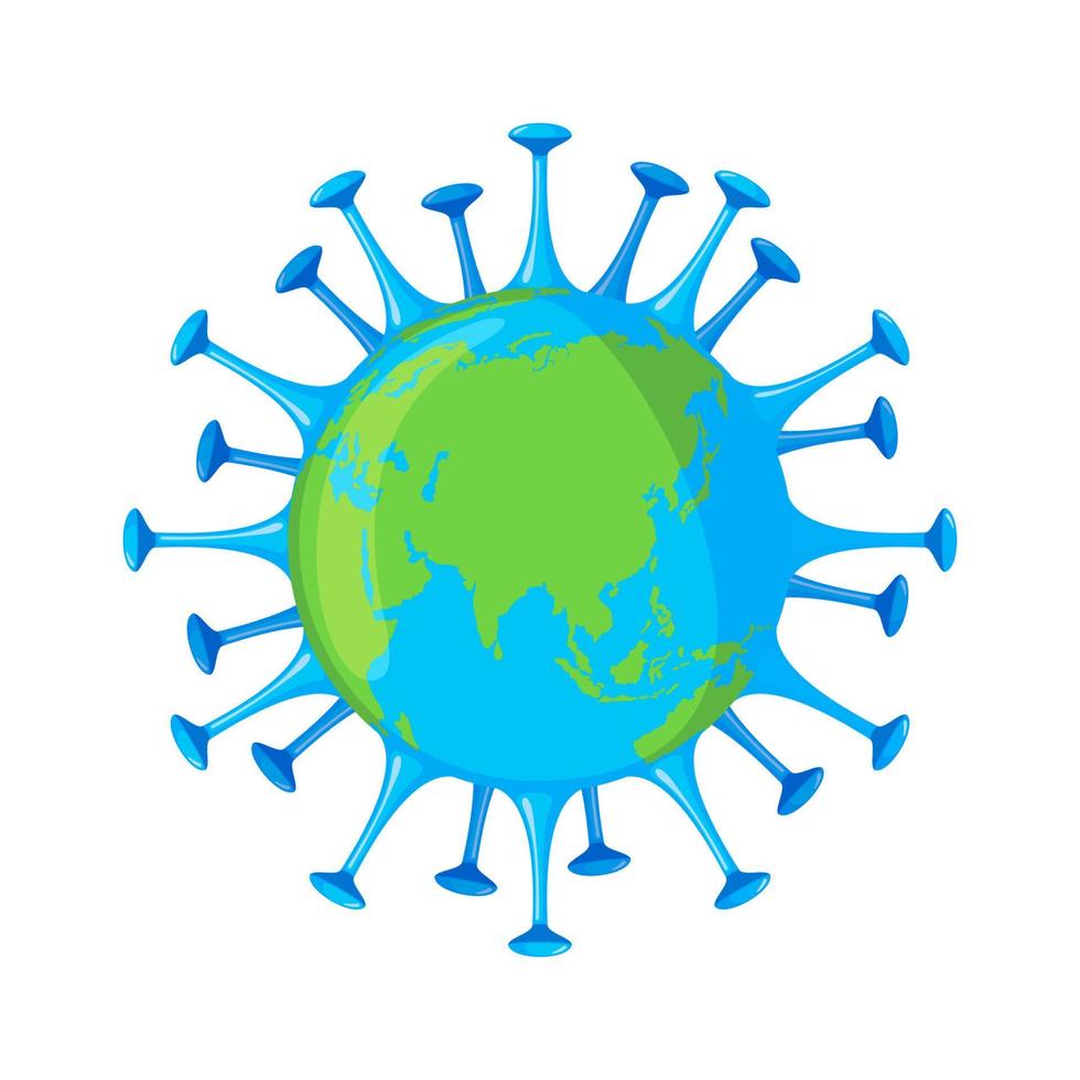 Planet Earth in shape of Coronavirus Bacteria icon in flat style isolated on white background. 2019-nCoV consept. Vector illustration.