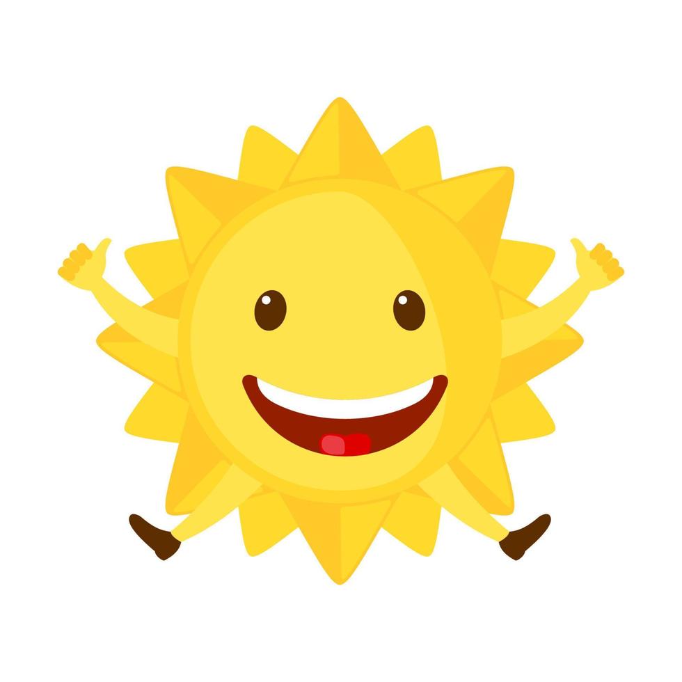 Funny Sun icon in flat style isolated on white background. Smiling cartoon sun. Vector illustration.