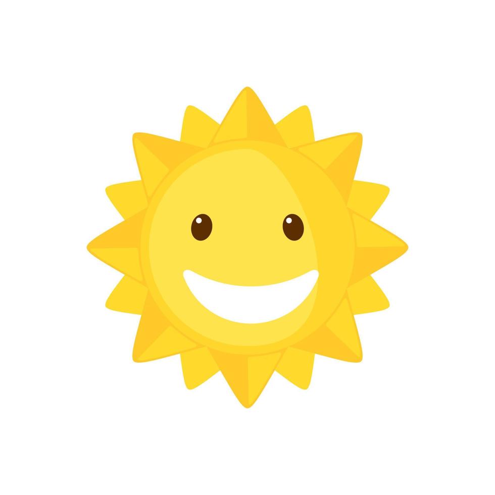 Funny Sun icon in flat style isolated on white background. Smiling cartoon sun. Vector illustration.