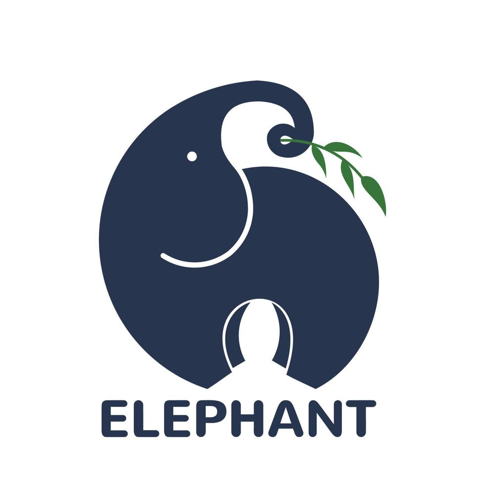 Elephant with sprig icon isolated on white background. Vector illustration. Design element for logo, tea package or etc.