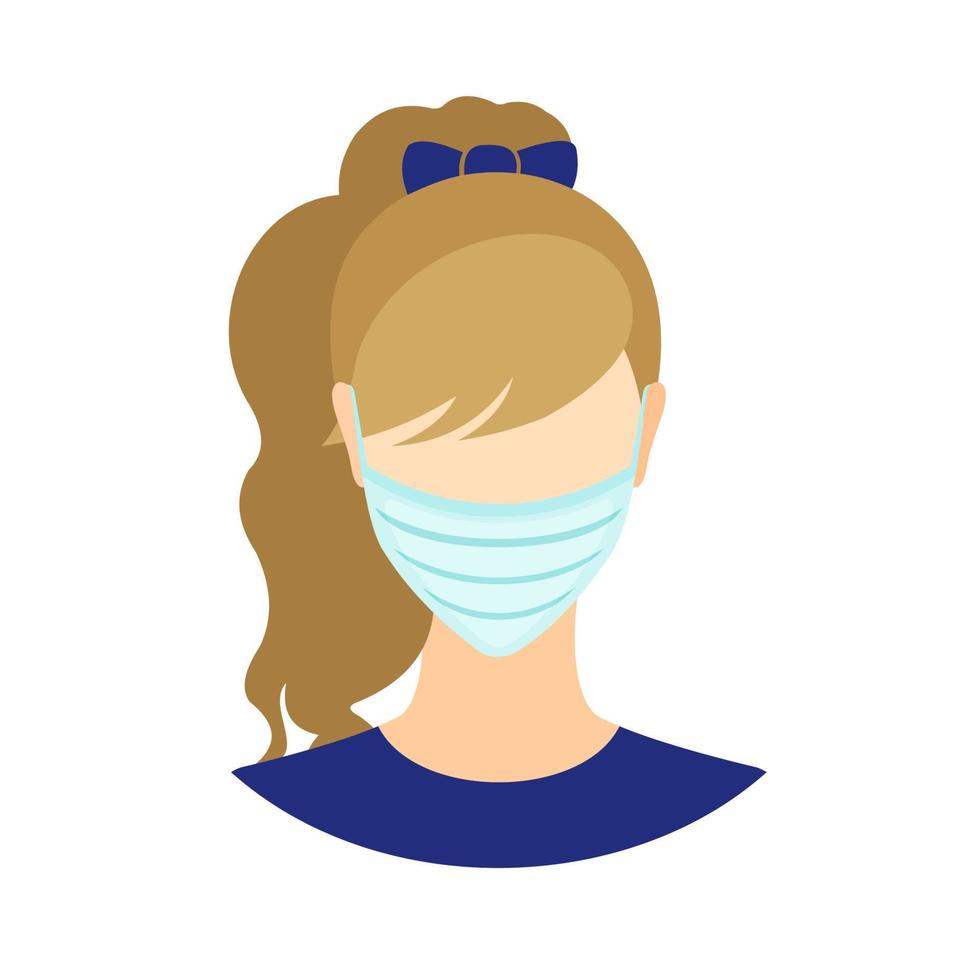 Woman icon with medical mask in flat style isolated on white background. People in flue mask. Stop epidemic and allergy concept. Vector illustration.