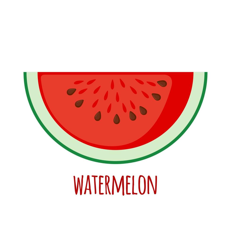 Big watermelon slice icon in flat style isolated on white background. Summer fruit watermelon with seed. Vector illustration.