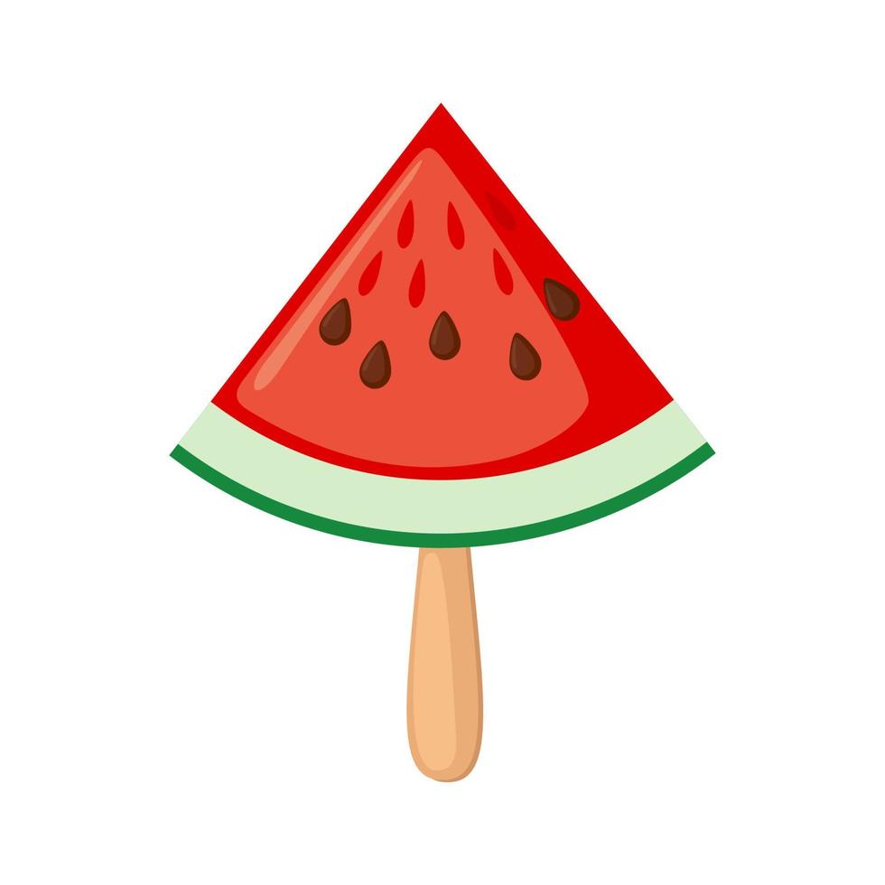 Watermelon popsicle icon in flat style isolated on white background. Cute summer ice cream. Vector illustration.