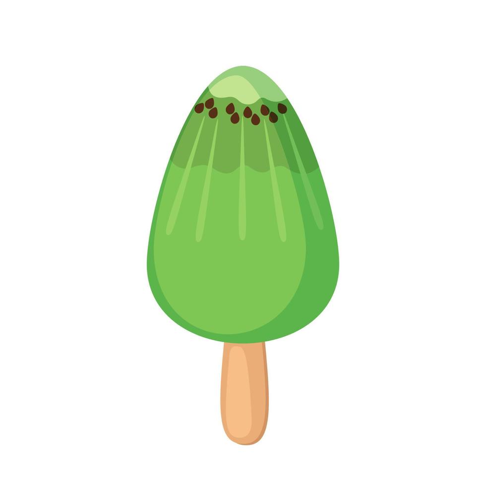 Kiwi ice cream icon in flat style isolated on white background. Cute summer popsicle. Vector illustration.