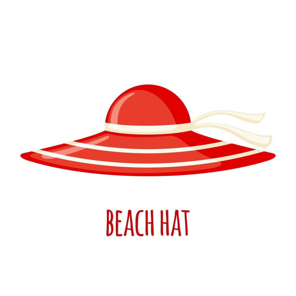 icono de sombrero de playa rojo con cinta en estilo plano aislado sobre fondo blanco. ilustración vectorial vector