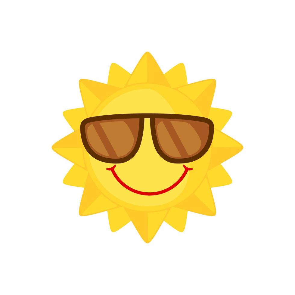 sol divertido con icono de gafas de sol en estilo plano aislado sobre fondo blanco. sol sonriente de dibujos animados. ilustración vectorial vector