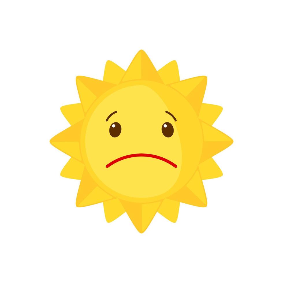 icono de sol triste en estilo plano aislado sobre fondo blanco. concepto de clima. ilustración vectorial vector
