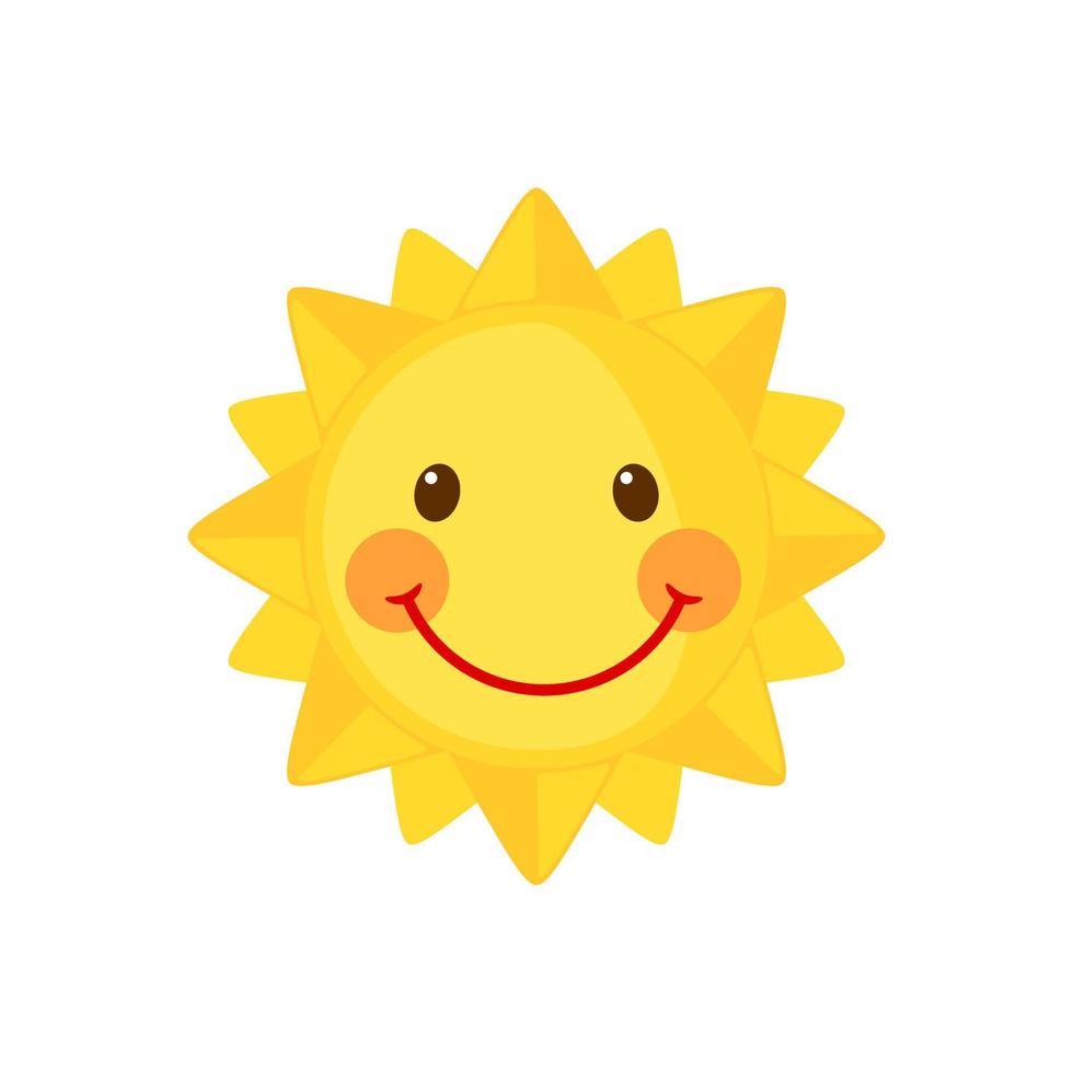 icono de sol divertido en estilo plano aislado sobre fondo blanco. sol sonriente de dibujos animados. ilustración vectorial vector
