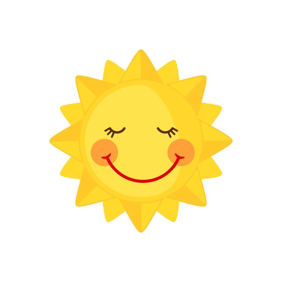 Funny dreaming Sun icon in flat style isolated on white background. Smiling cartoon sun. Vector illustration.