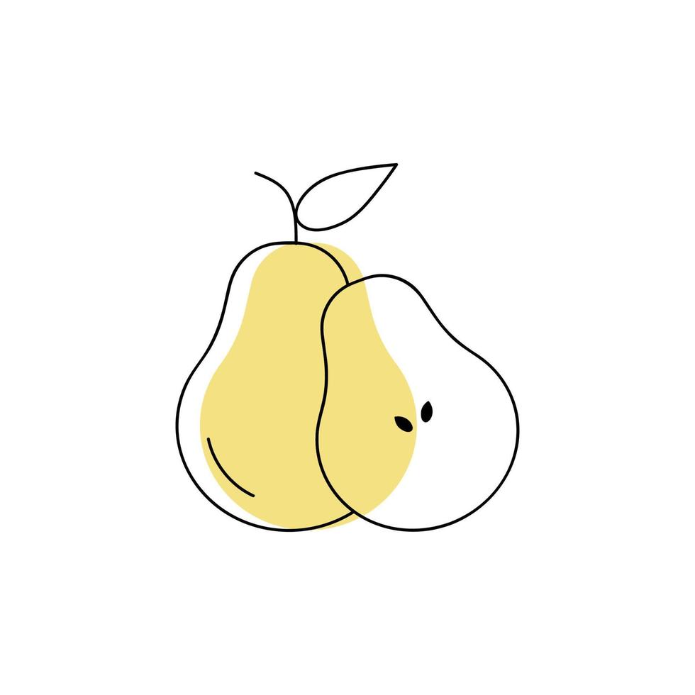 Vector one line cartoon fruit. Doodle minimal pear icon