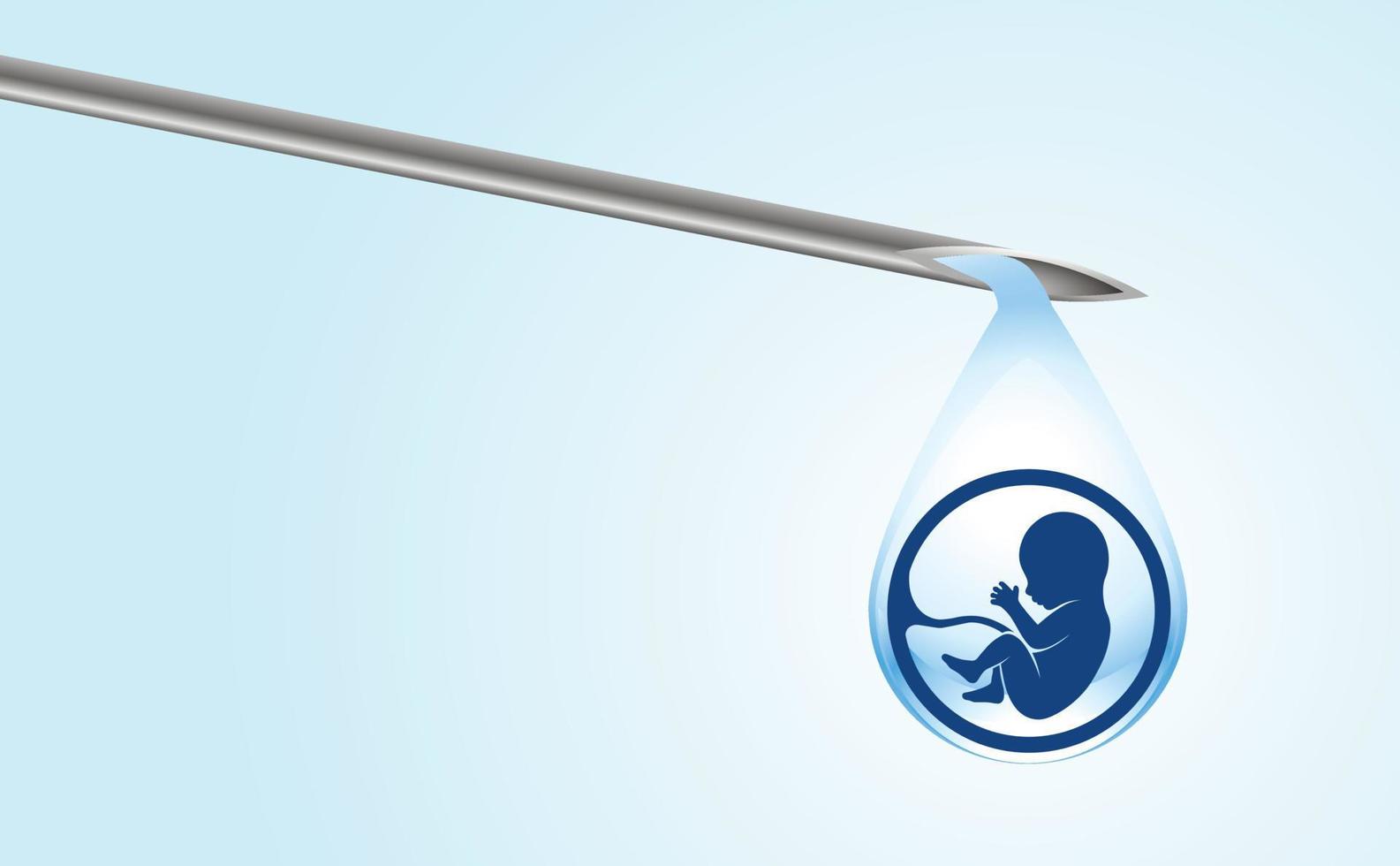 Artificial insemination. Test tube for babies, IVF. On the tip of the pipette is a drop with the silhouette of a baby embryo dripping into a test tube. copy space. Vector illustration