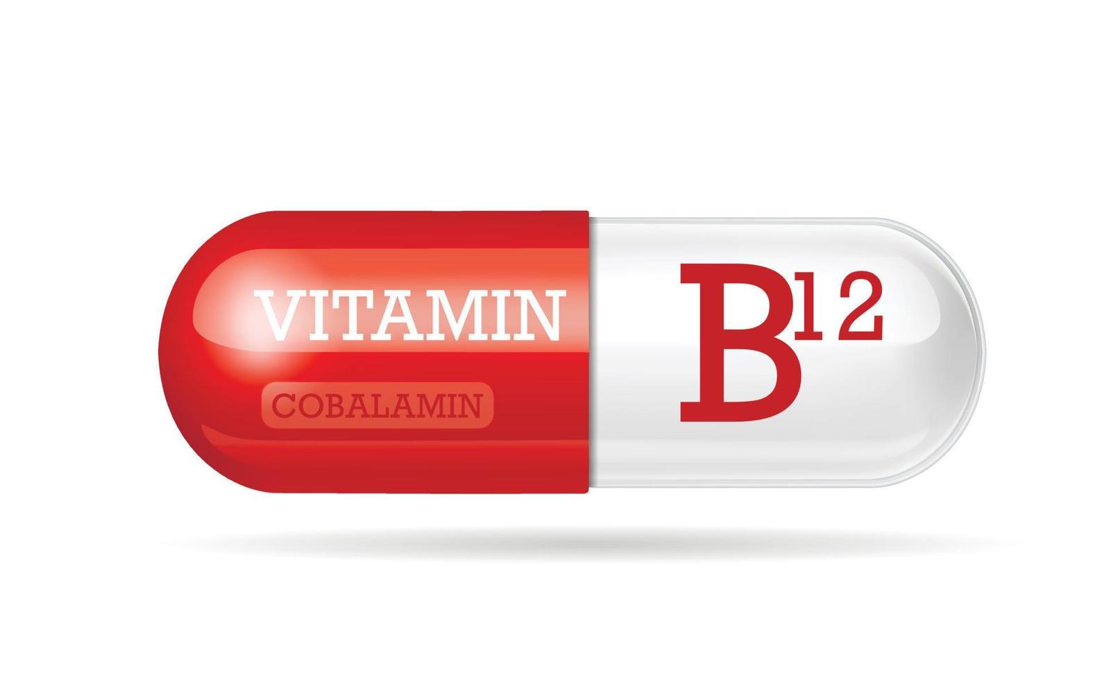 Vitamin B12. Cyanocobalamin. Two-color capsule on a white background. Vector illustration