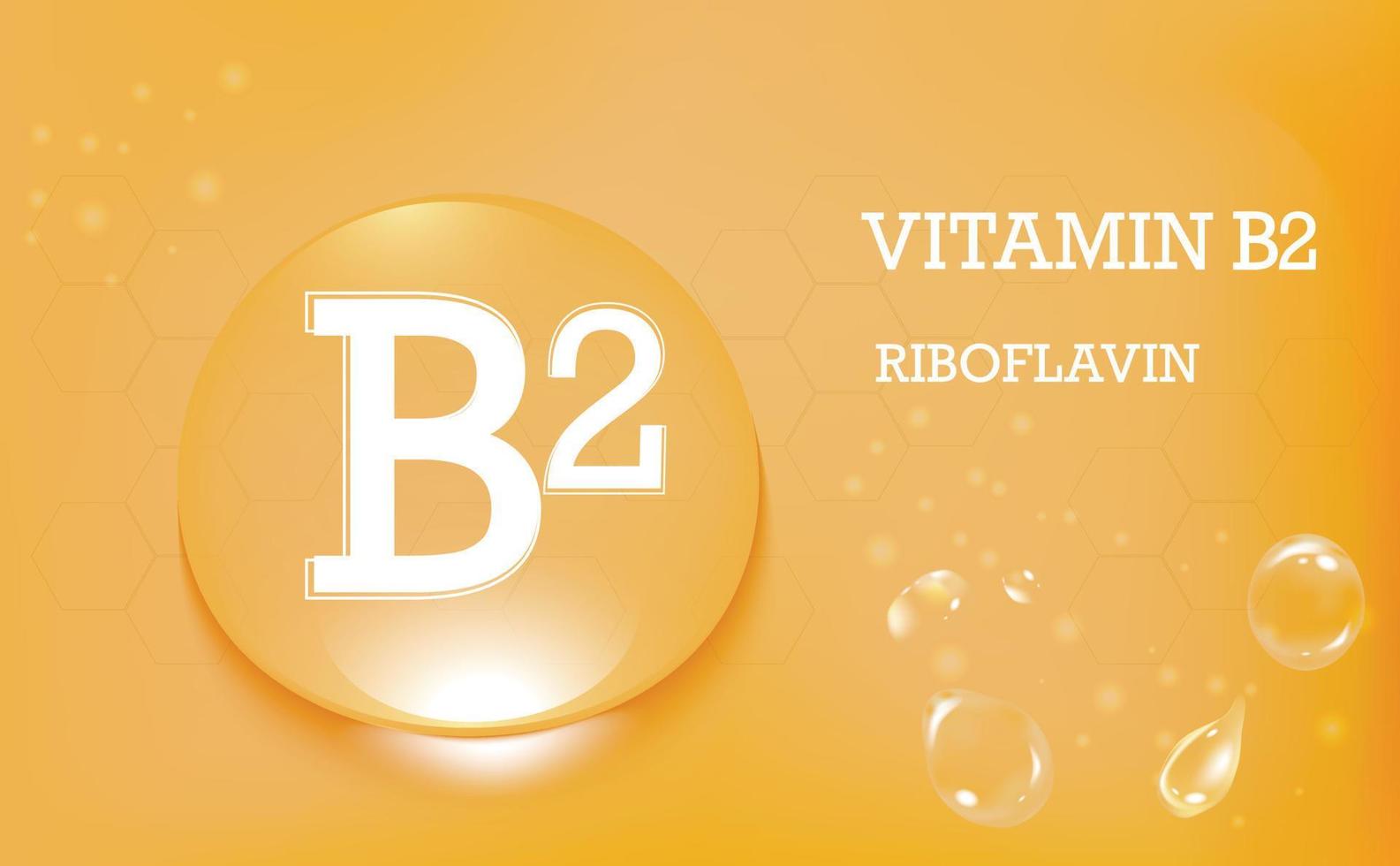 Water drop with Vitamin B2, riboflavin orange color and structure. Vitamin complex. Beauty nutrition skin care design. Banner. Vector illustration