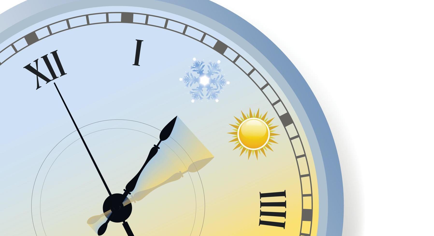 The hands of the clock on the dial indicate the transition from winter to summer time, one hour