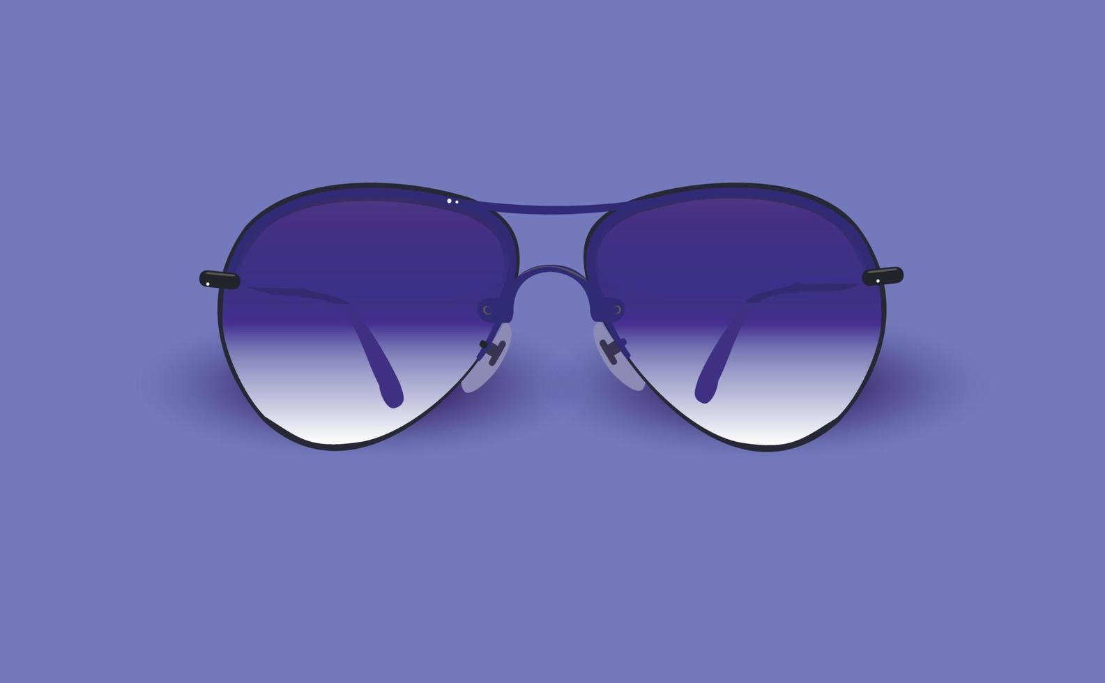 Aviator sunglasses on a purple background in trendy color very peri. Travel accessory. copy space. Vector illustration