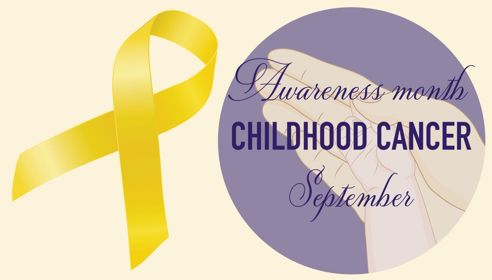 Yellow ribbon on a yellow background. Childhood Cancer Awareness Month. Celebrated annually in September. Vector illustration