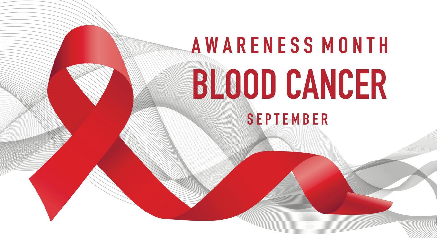 The red ribbon, as a symbol of blood cancer awareness, is celebrated annually in September. Banner, Poster. Vector illustration