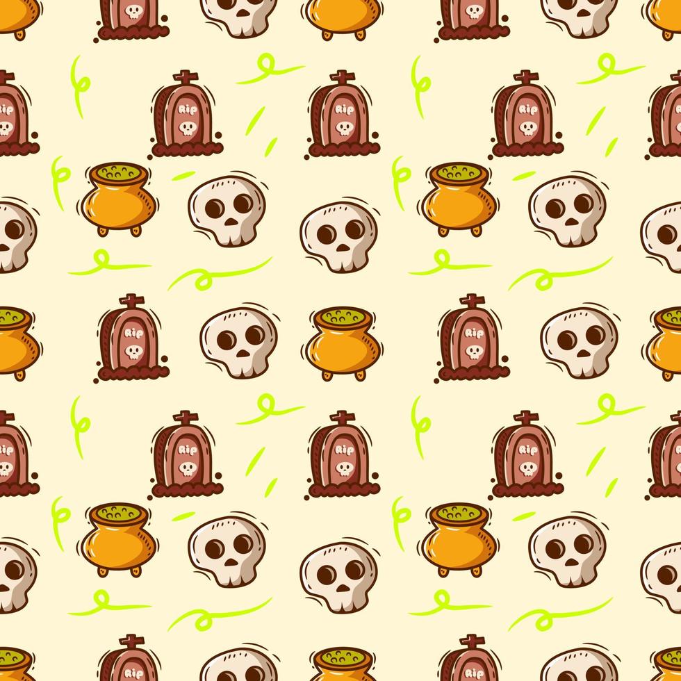 cute seamless pattern background halloween with ghost, pumpkin, witch hat vector