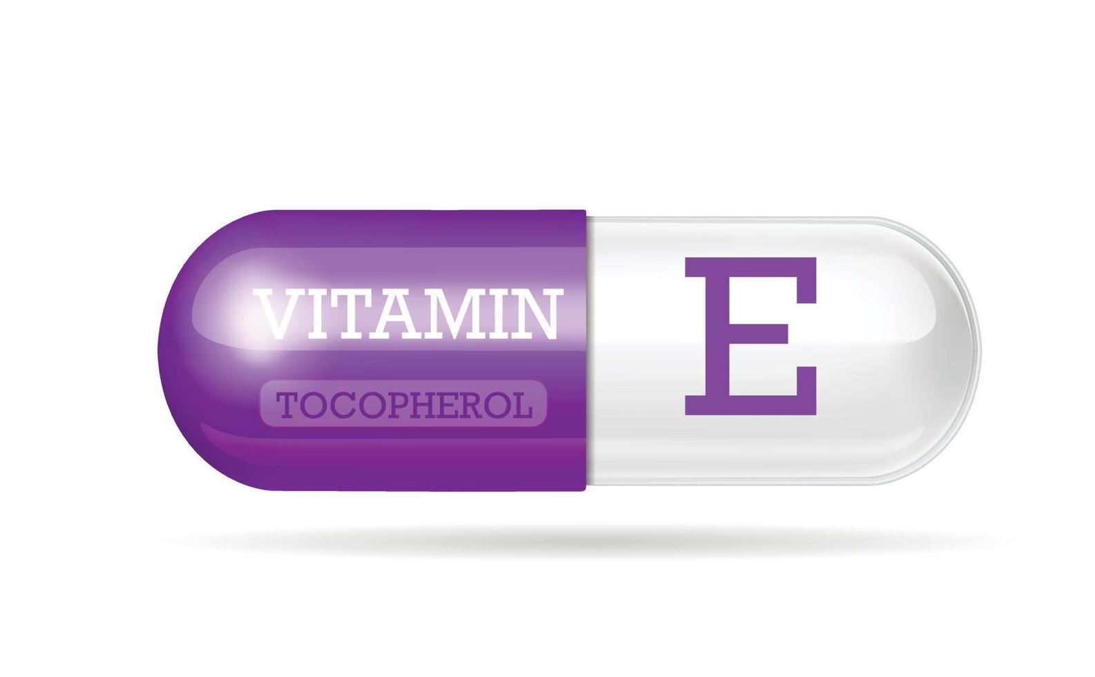 Bicolor purple and white vitamin E capsule, pills, dietary supplement isolated on white background. Vector illustration