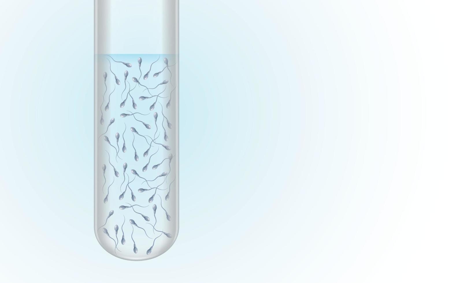 Test tube with spermatozoa. Scientific illustration with semen, spermogram and reproductive health concept. Blue gradient background. copy space. vector