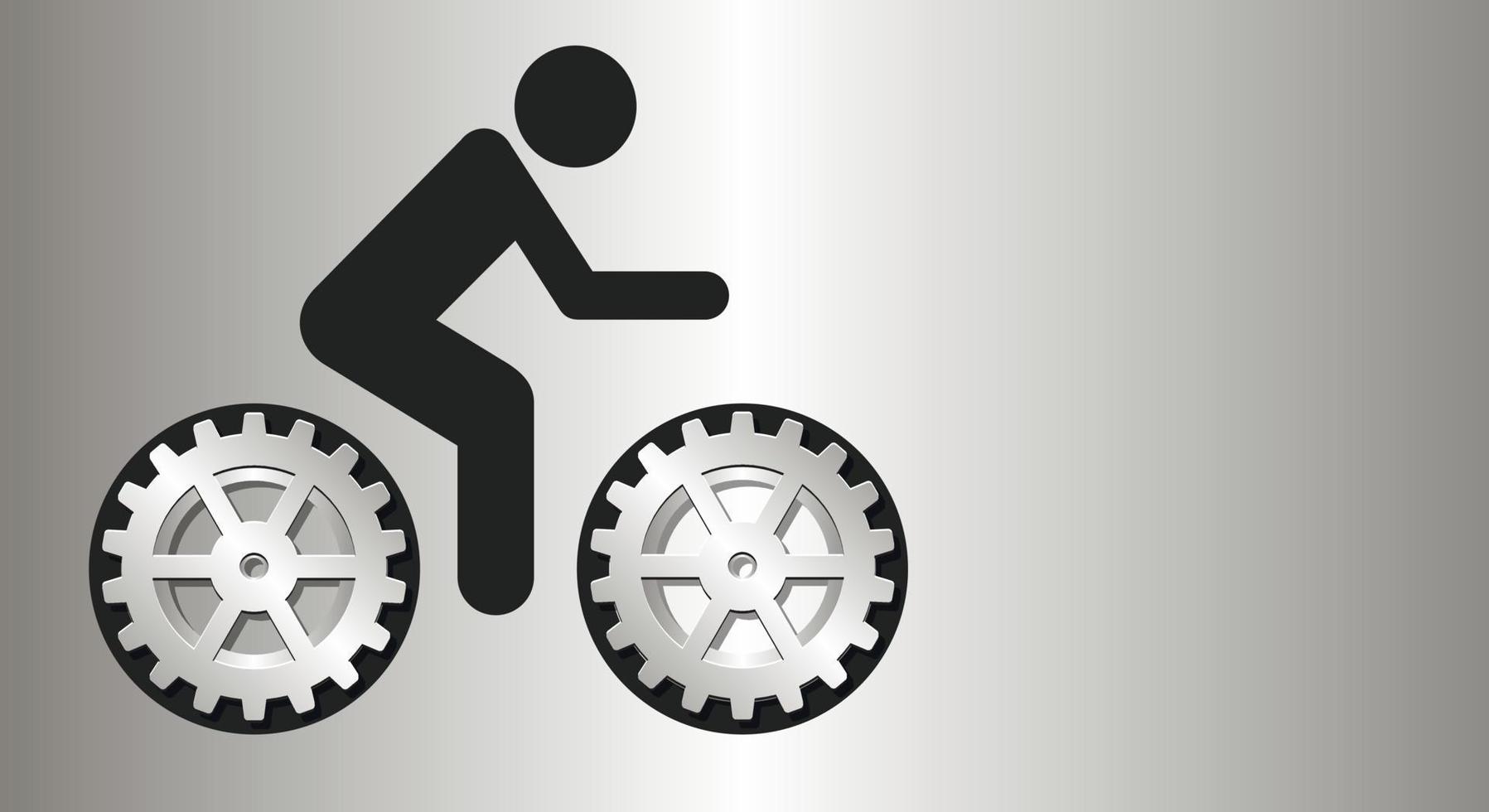 Gears in the form of bicycle wheels and a person riding a bicycle. Business concept for strategy, service, analytics, research, SEO, digital marketing, communication concepts. Copy space. vector