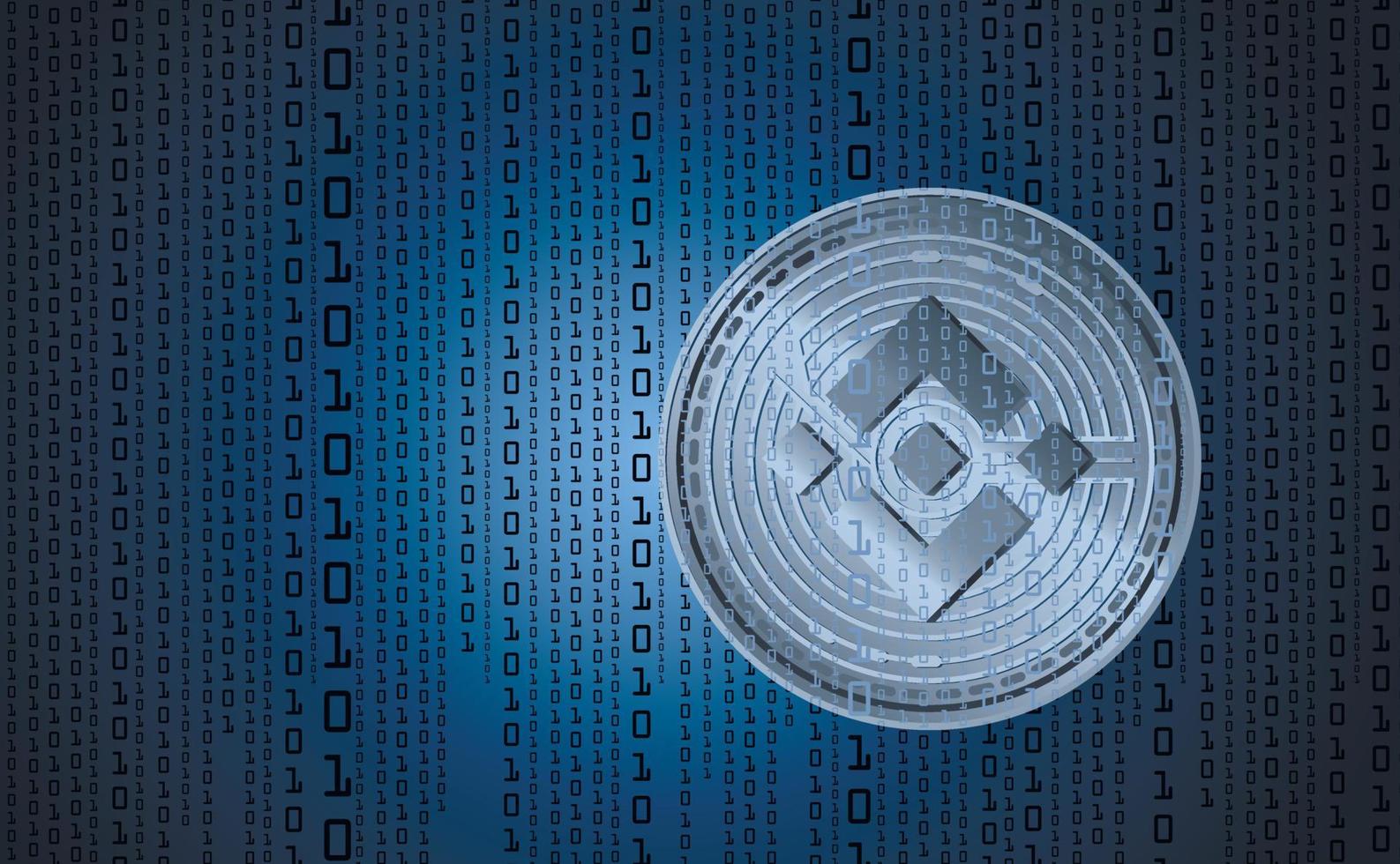 Binance digital cryptocurrency, sign binary code number. Background binary code. Big data mining technology. Blue glowing abstract vector illustration of online electronic payments.