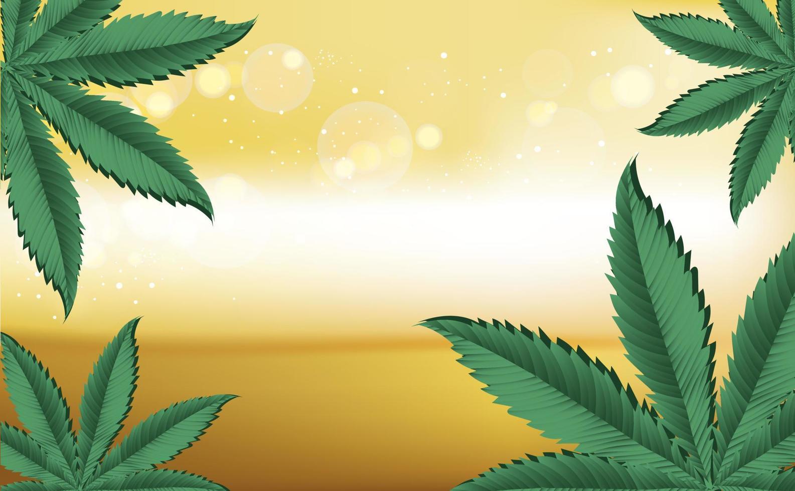 Cannabis cannabidiol, CBD. Marijuana leaves on a yellow gradient background. Plant health awareness poster. Vector illustration