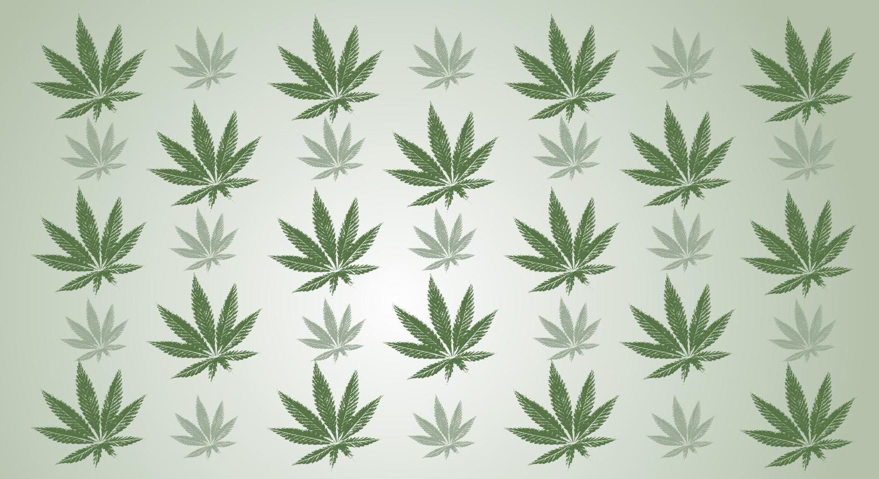 Green leaves of marijuana. Cannabis leaves on a green gradient background. Copy space,. Vector illustration