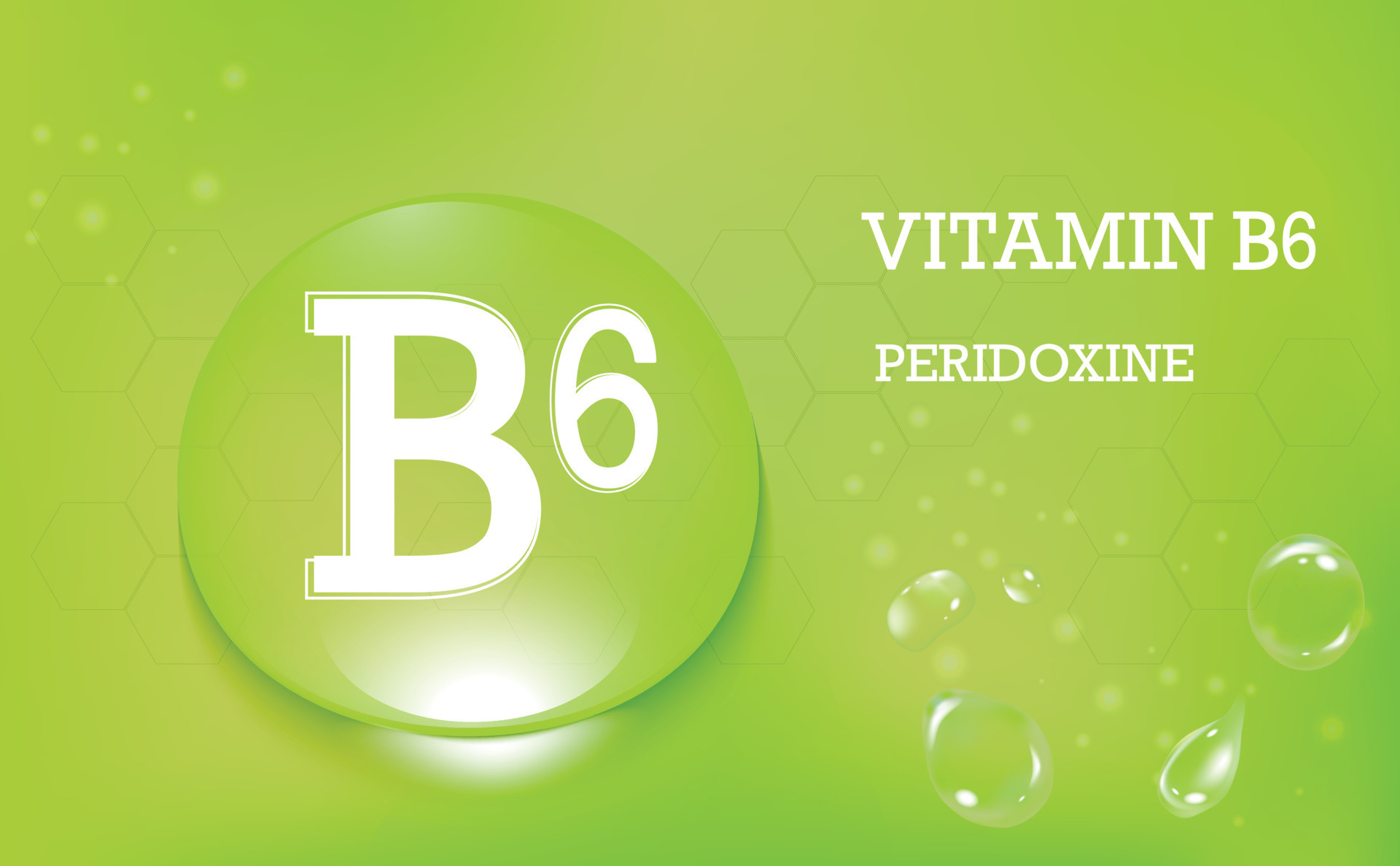 Water drops with vitamin B6, peridoxine green color. Vitamin complex. Beauty nutrition skin care