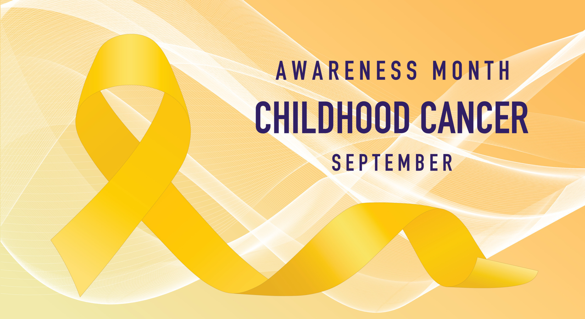 Yellow ribbon on a yellow background. Childhood Cancer Awareness Month