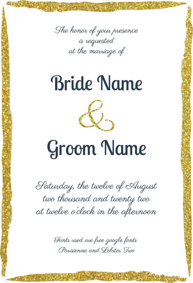 Wedding invitation template classic style golden glitter frame vector