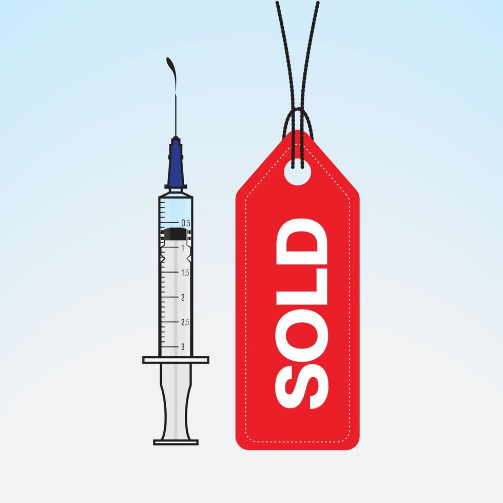 Illustration of a syringe and Price Tag on a light blue gradation background vector