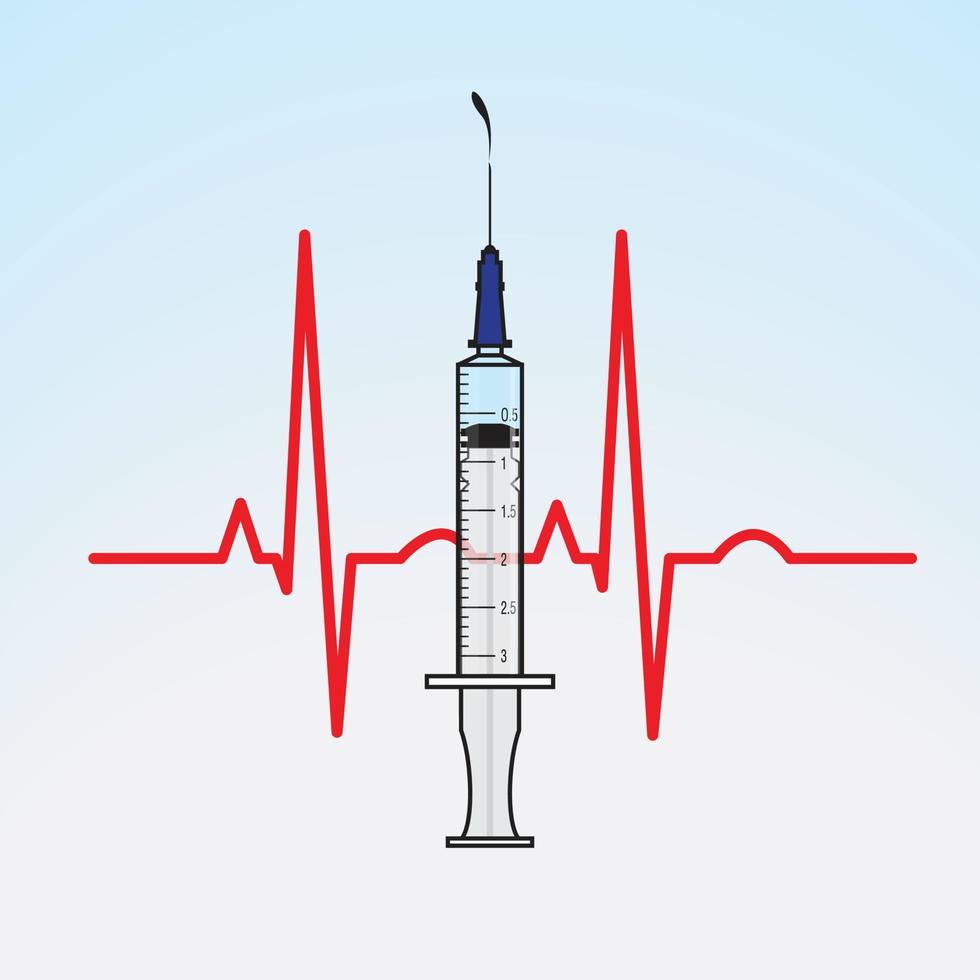 Illustration of a syringe and Heart Rate on a light blue gradation background vector