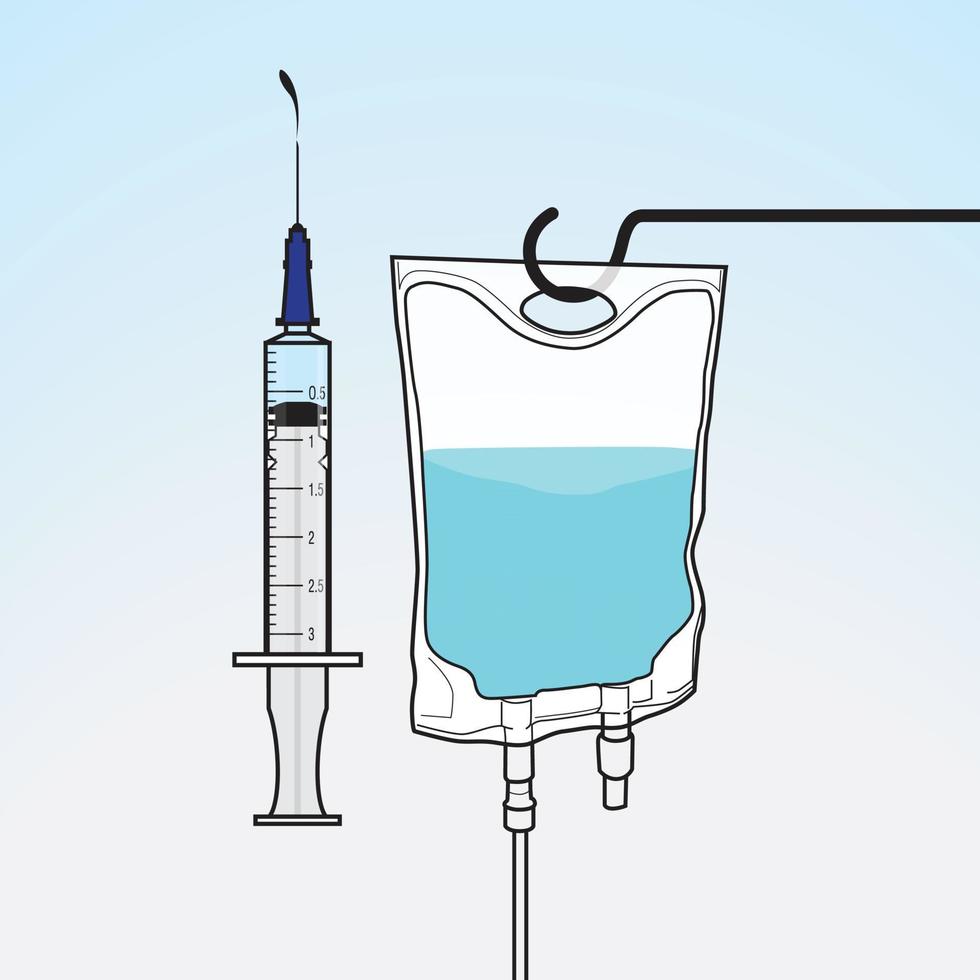 Illustration of a syringe and Saling Bag on a light blue gradation background vector