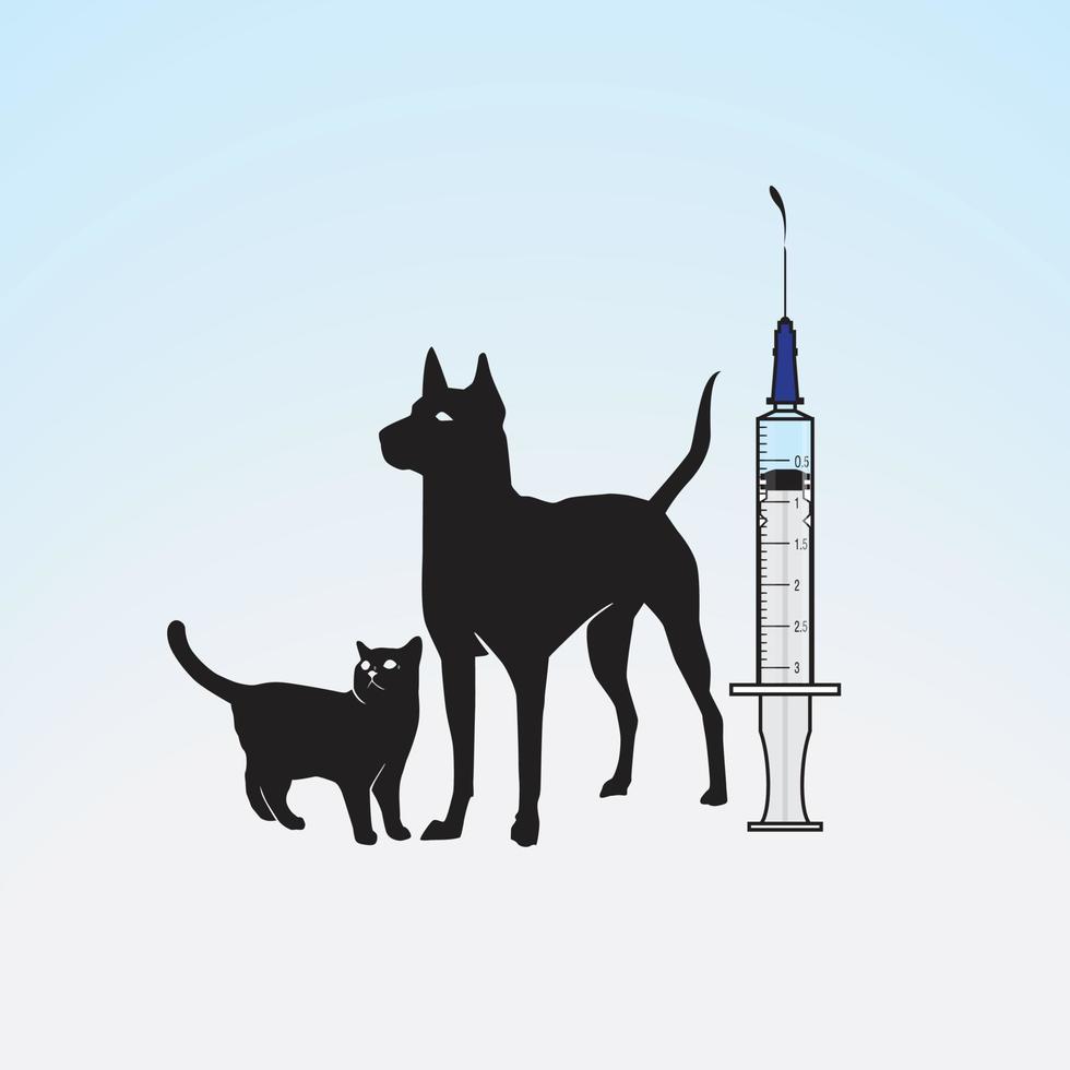 Illustration of a syringe and Cat Dog on a light blue gradation background vector