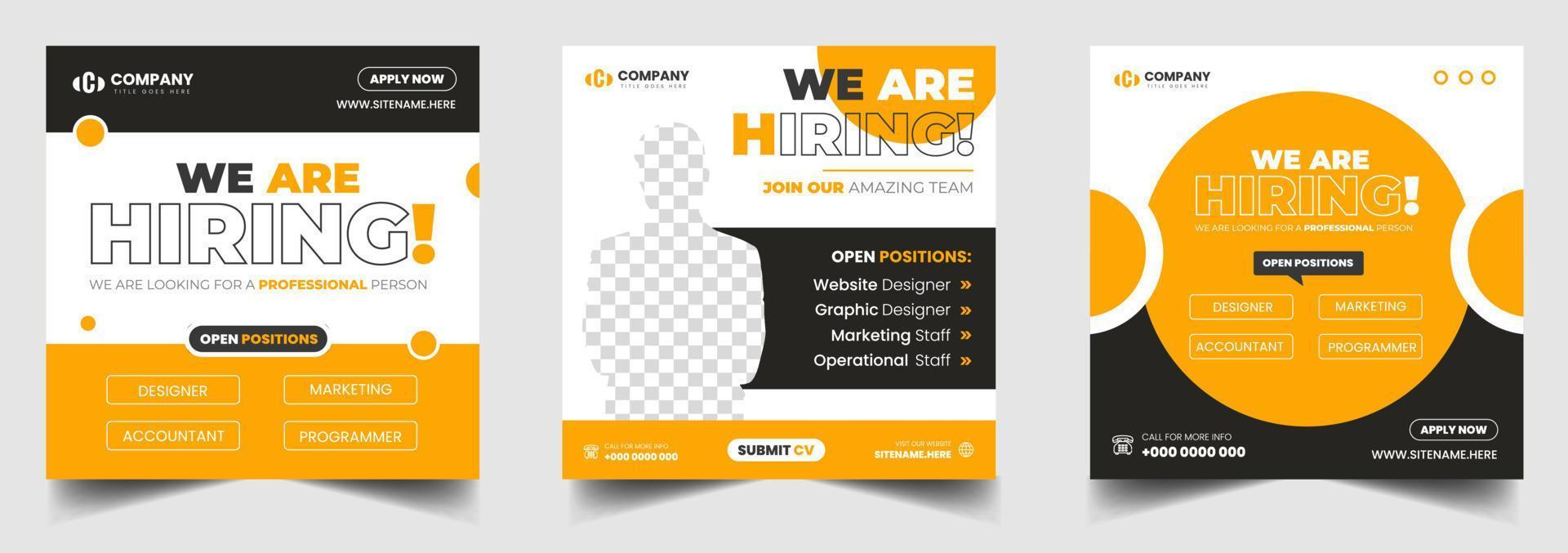 We are hiring job vacancy social media post banner design template with red color. We are hiring job vacancy square web banner design. vector