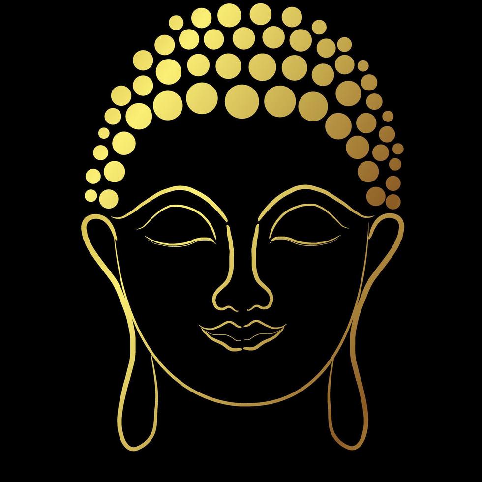 Golden buddha line painting vector design over black background