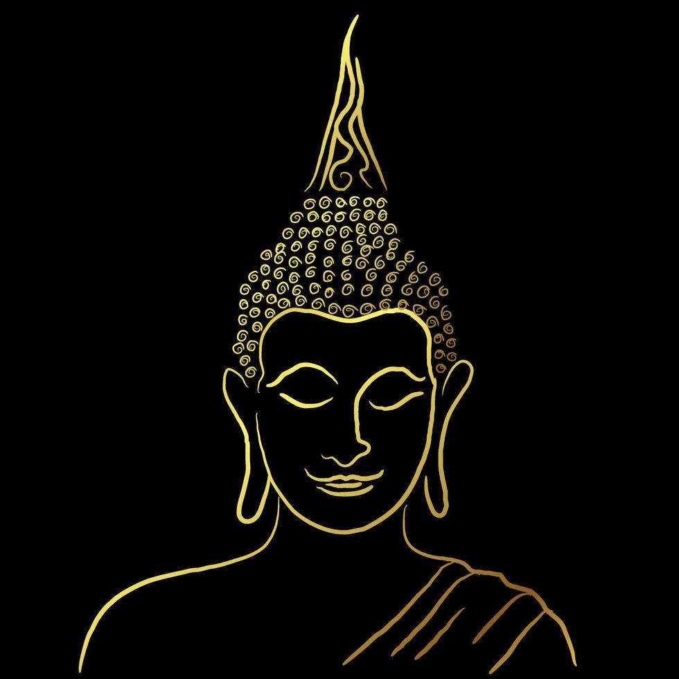 diseño de vector de pintura de línea de buda dorado sobre fondo negro