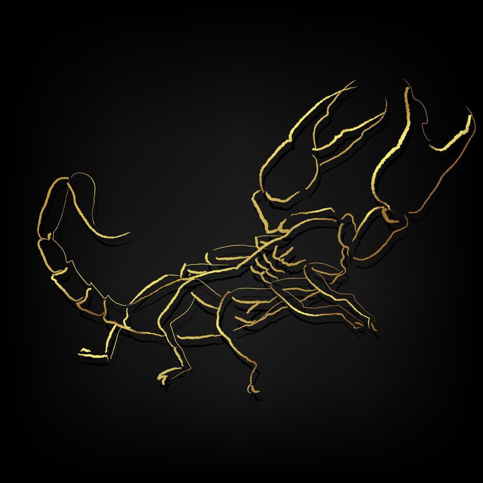 scorpion ,golden line art painting on black background vector