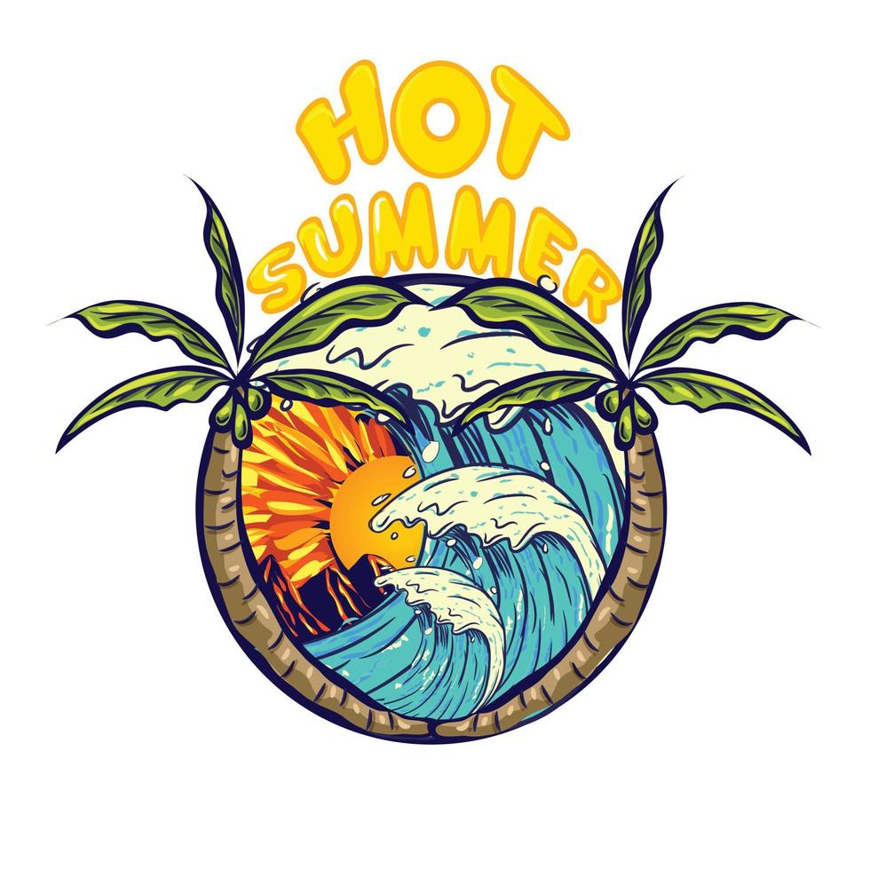 ilustración de vector de isla de palm beach de verano con tipografía de verano caliente.