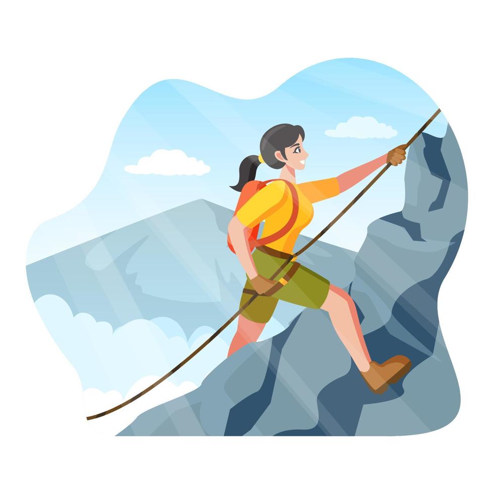 Female Climber climbing a Mountain Concept vector