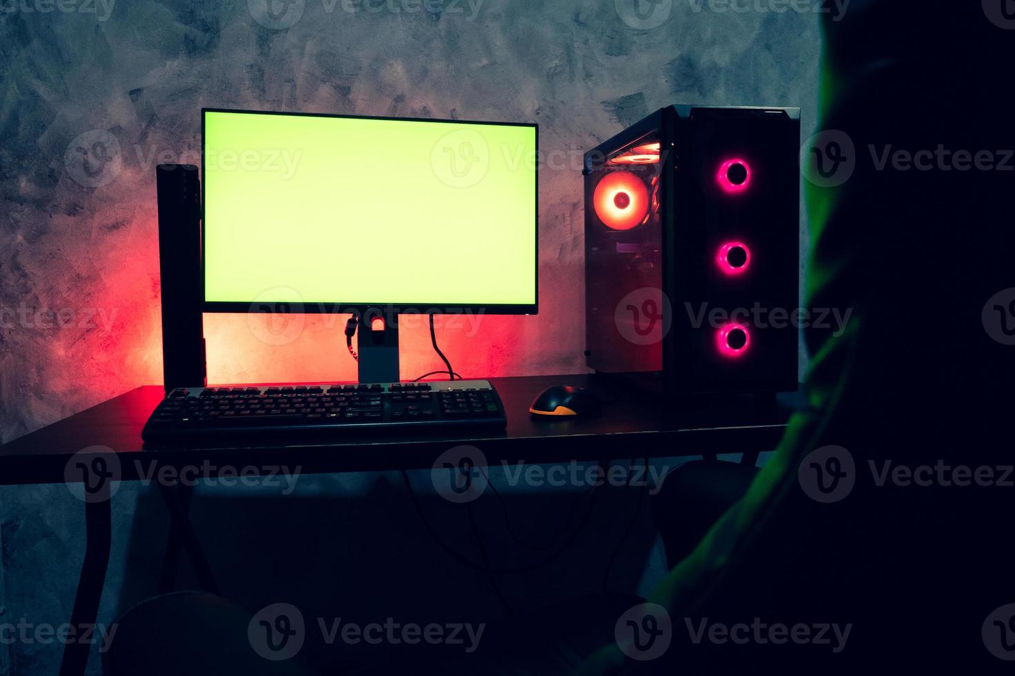 A blank screen computer on a table. E-sport concept. photo