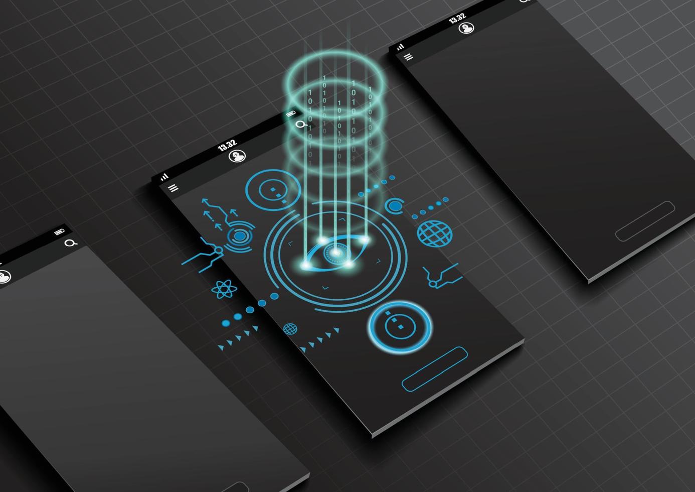 maqueta realista de teléfono inteligente y escaneo ocular en pantalla vector
