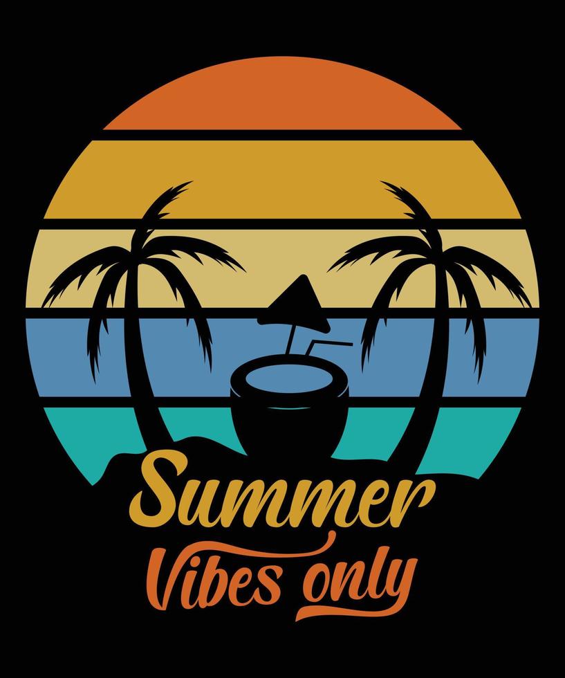 diseño de camiseta de solo puesta de sol de vibraciones de verano vector