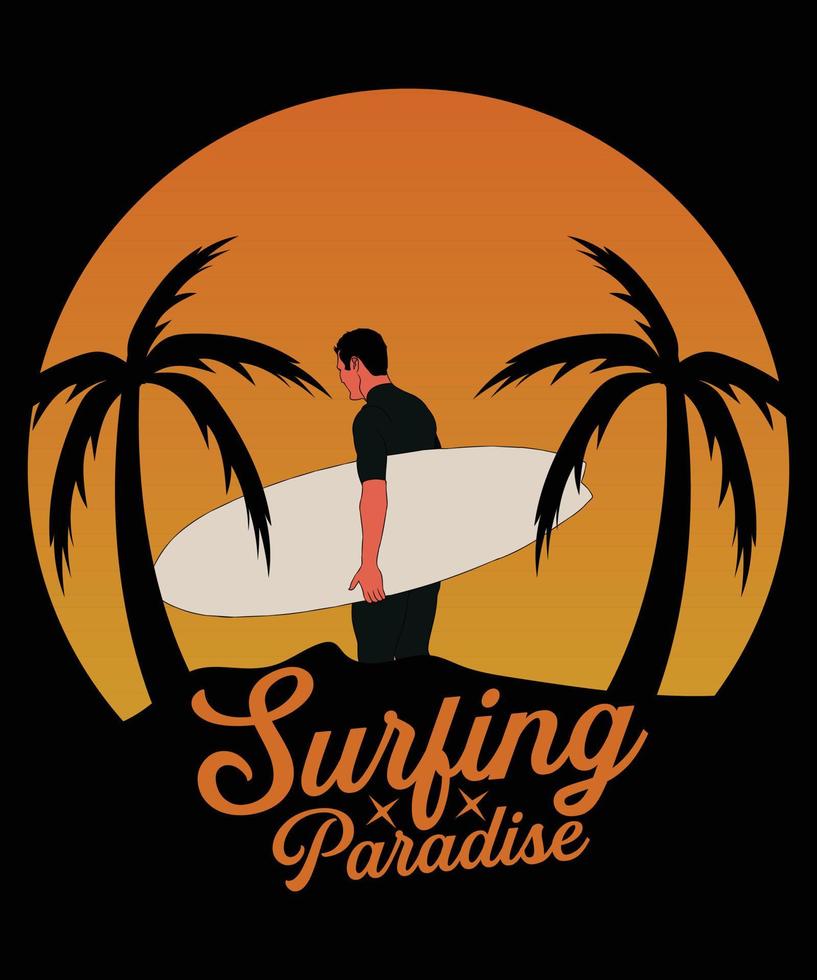 plantilla de diseño de camiseta de vector de paraíso de surf