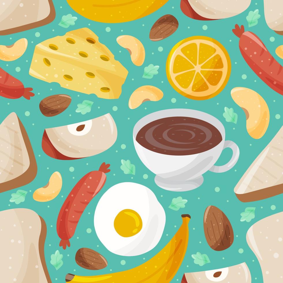 Breakfast Food Menu Hand Drawn Doodle Seamless Pattern Background vector